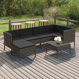 vidaXL 6-delige Loungeset met kussens poly rattan grijs