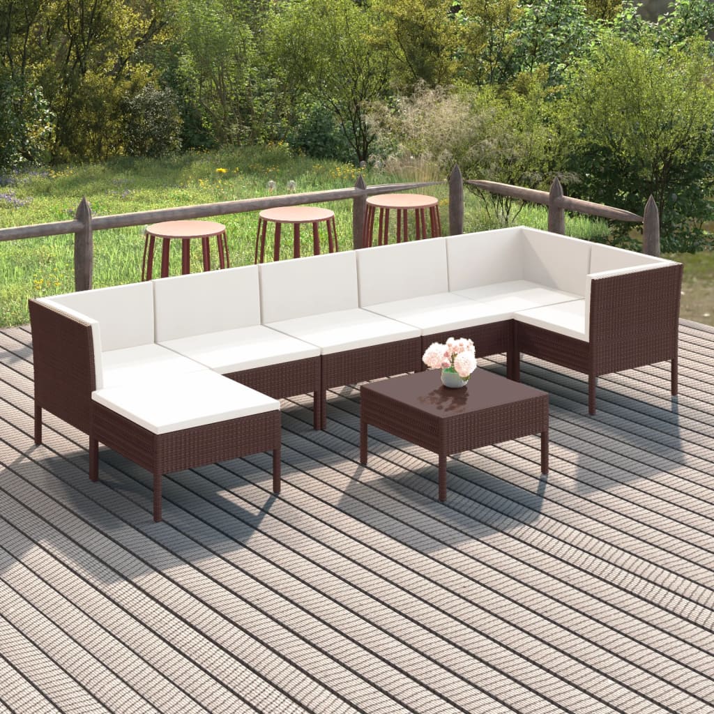 vidaXL 6-delige Loungeset met kussens poly rattan bruin