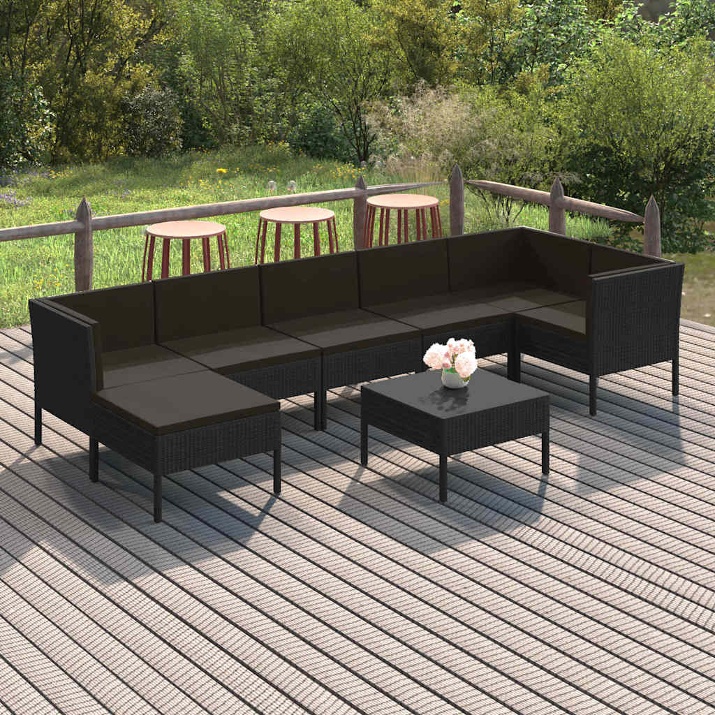 vidaXL 6-delige Loungeset met kussens poly rattan zwart