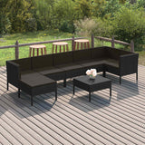 vidaXL 6-delige Loungeset met kussens poly rattan zwart