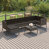 vidaXL 6-delige Loungeset met kussens poly rattan grijs
