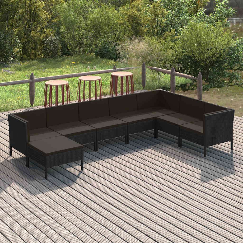 vidaXL 6-delige Loungeset met kussens poly rattan zwart