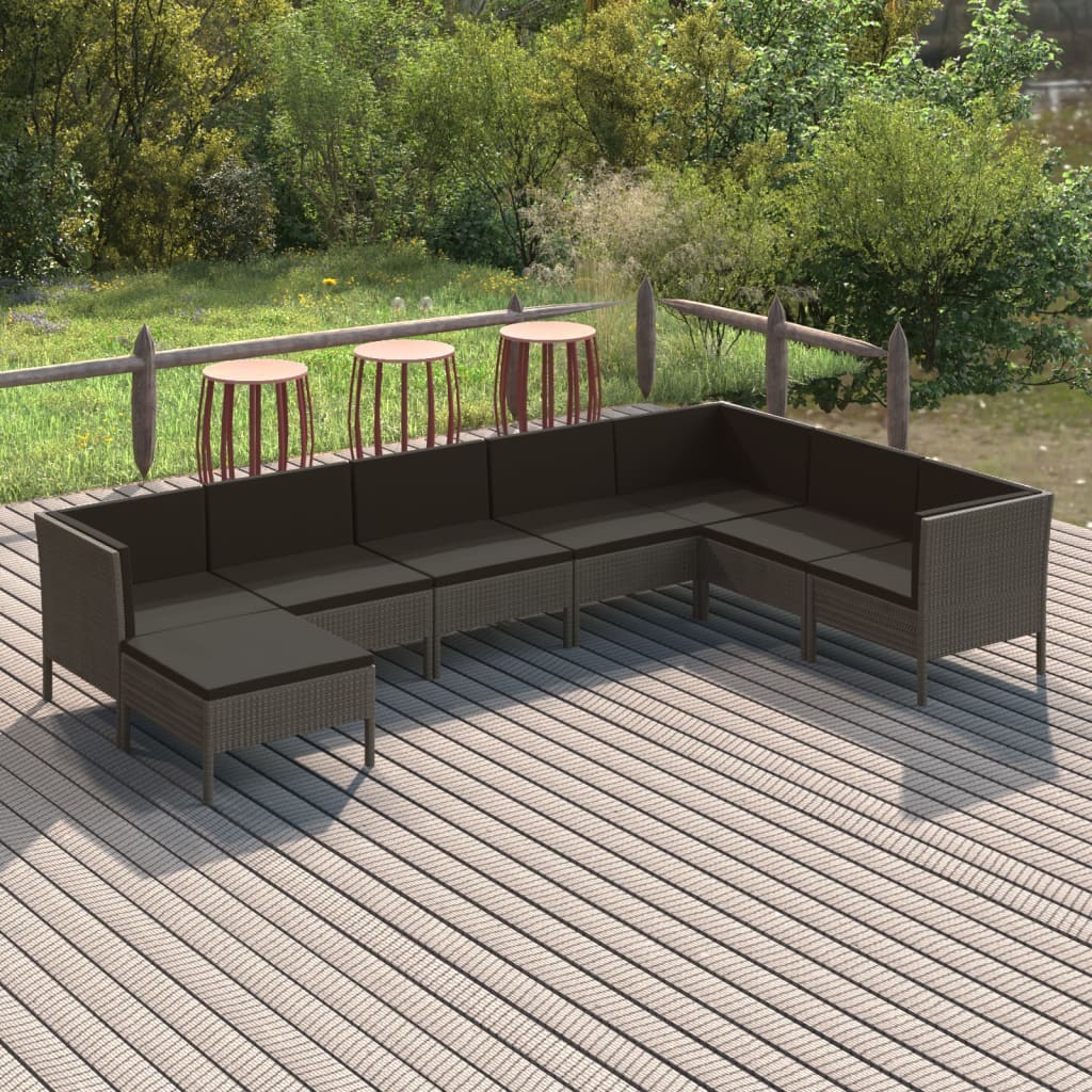 vidaXL 6-delige Loungeset met kussens poly rattan grijs