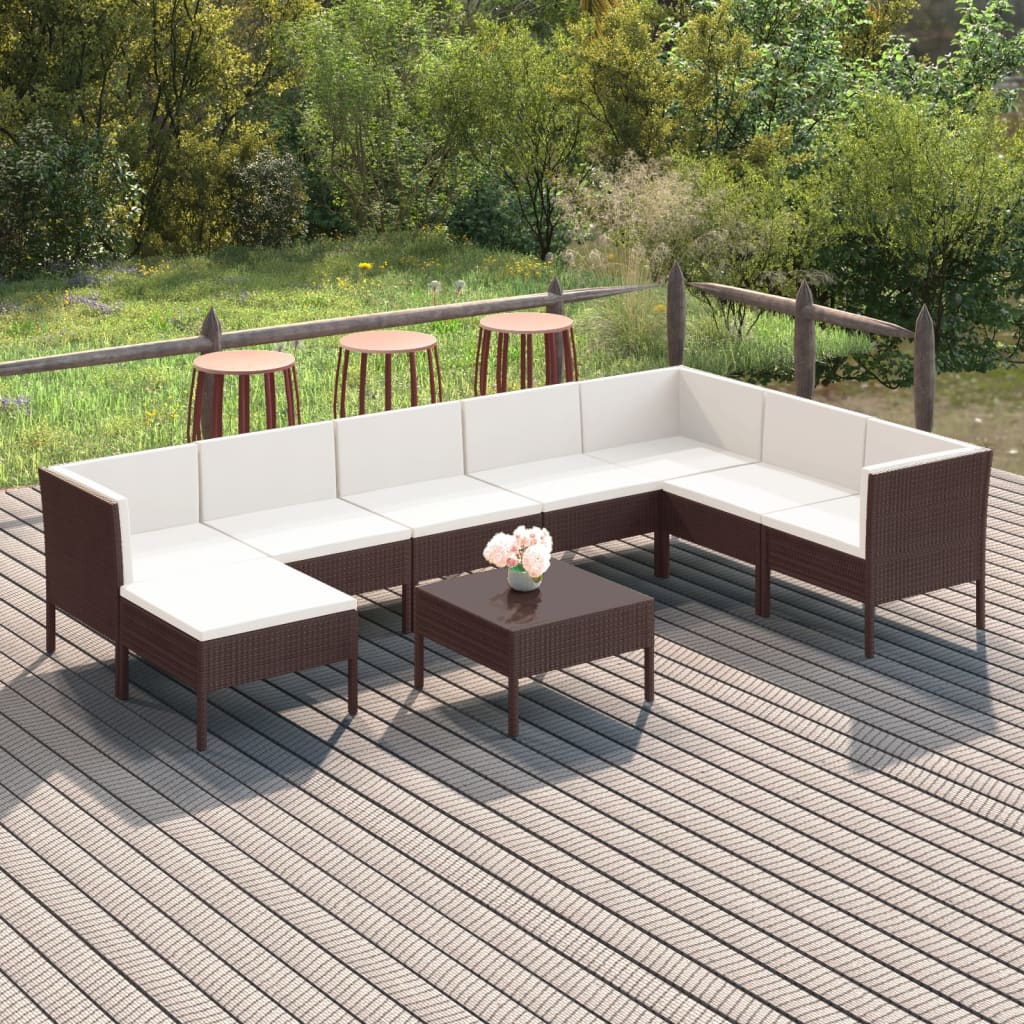 vidaXL 6-delige Loungeset met kussens poly rattan bruin