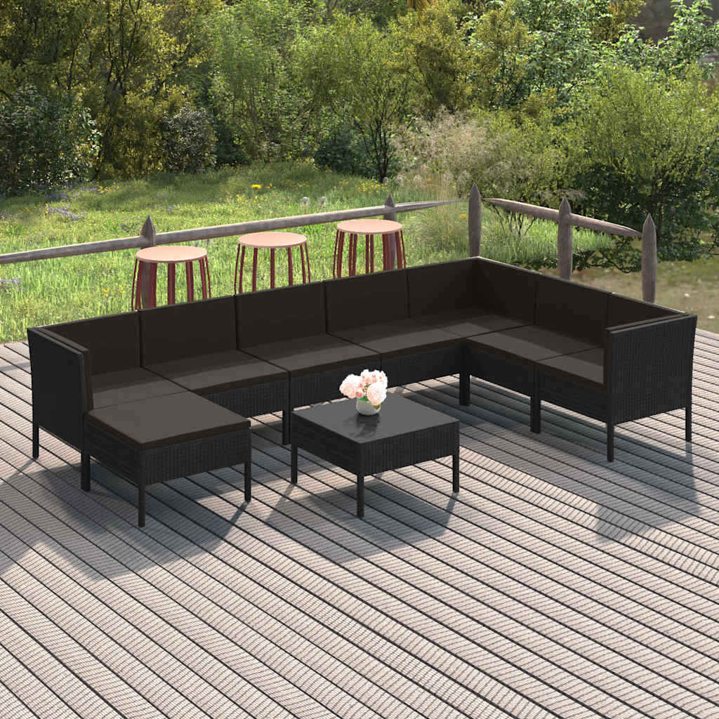 vidaXL 6-delige Loungeset met kussens poly rattan zwart
