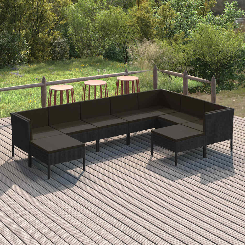vidaXL 6-delige Loungeset met kussens poly rattan zwart
