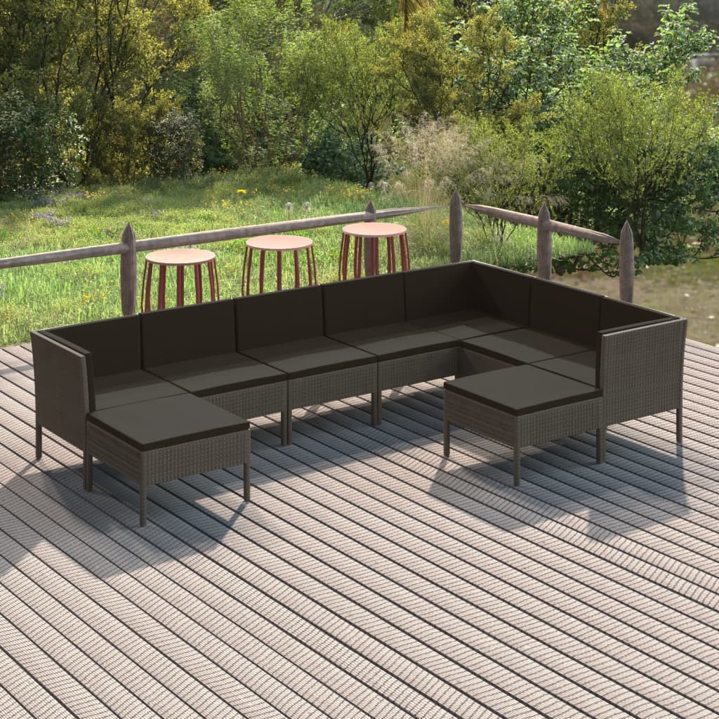 vidaXL 6-delige Loungeset met kussens poly rattan grijs