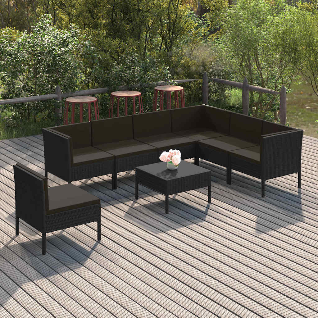 vidaXL 6-delige Loungeset met kussens poly rattan zwart