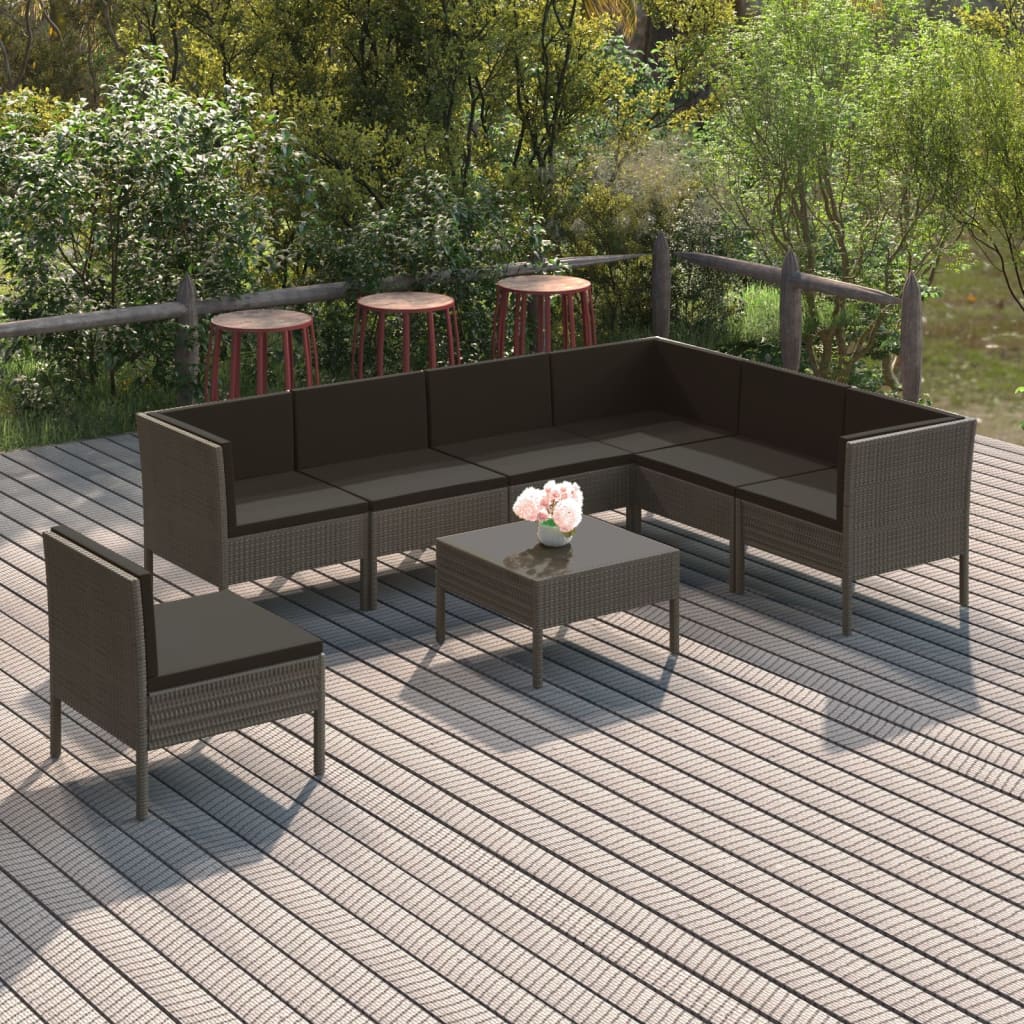 vidaXL 6-delige Loungeset met kussens poly rattan grijs