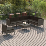 vidaXL 6-delige Loungeset met kussens poly rattan grijs