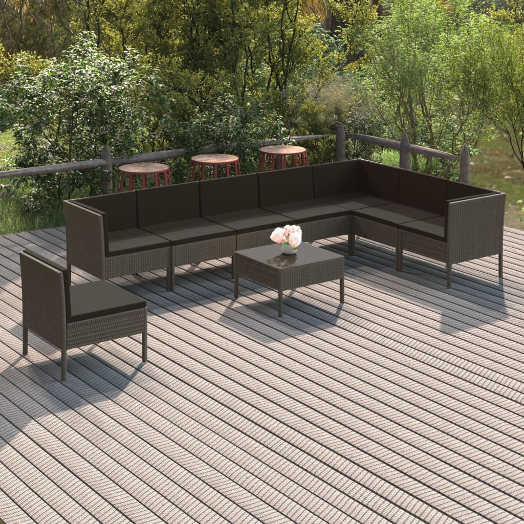 vidaXL 6-delige Loungeset met kussens poly rattan grijs