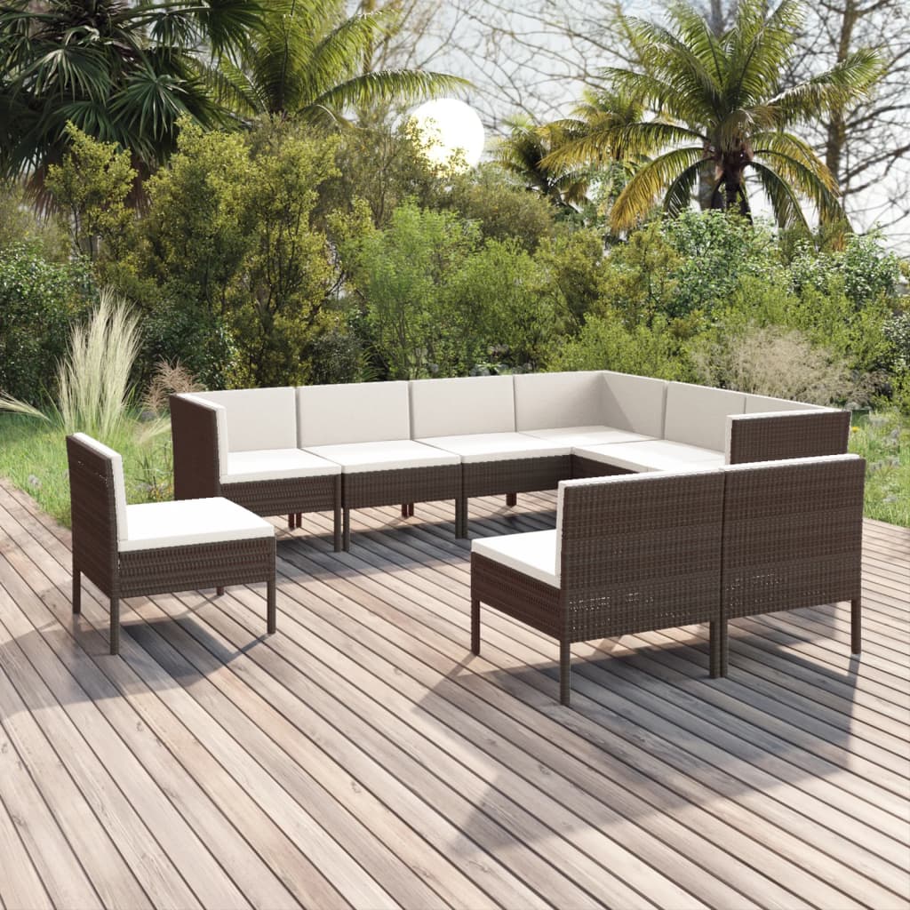 vidaXL 5-delige Loungeset met kussens poly rattan bruin