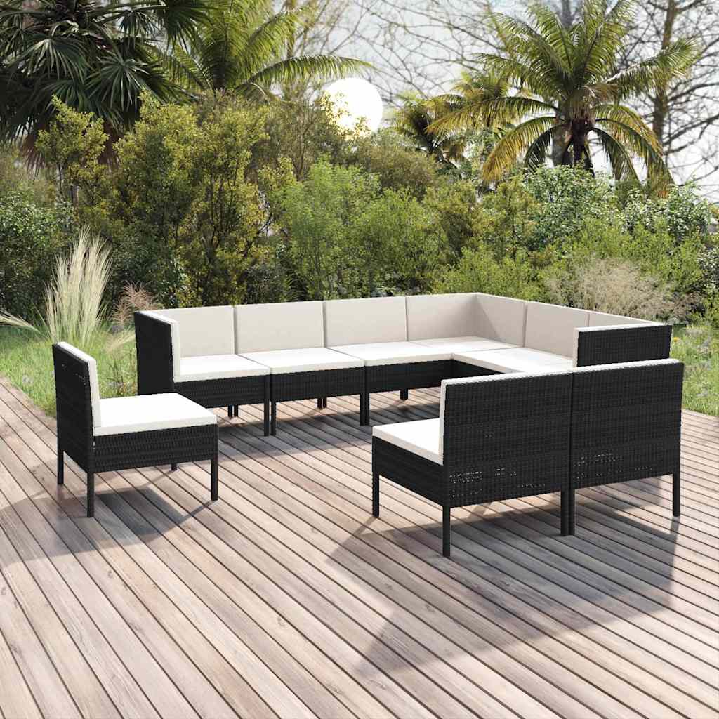vidaXL 5-delige Loungeset met kussens poly rattan zwart