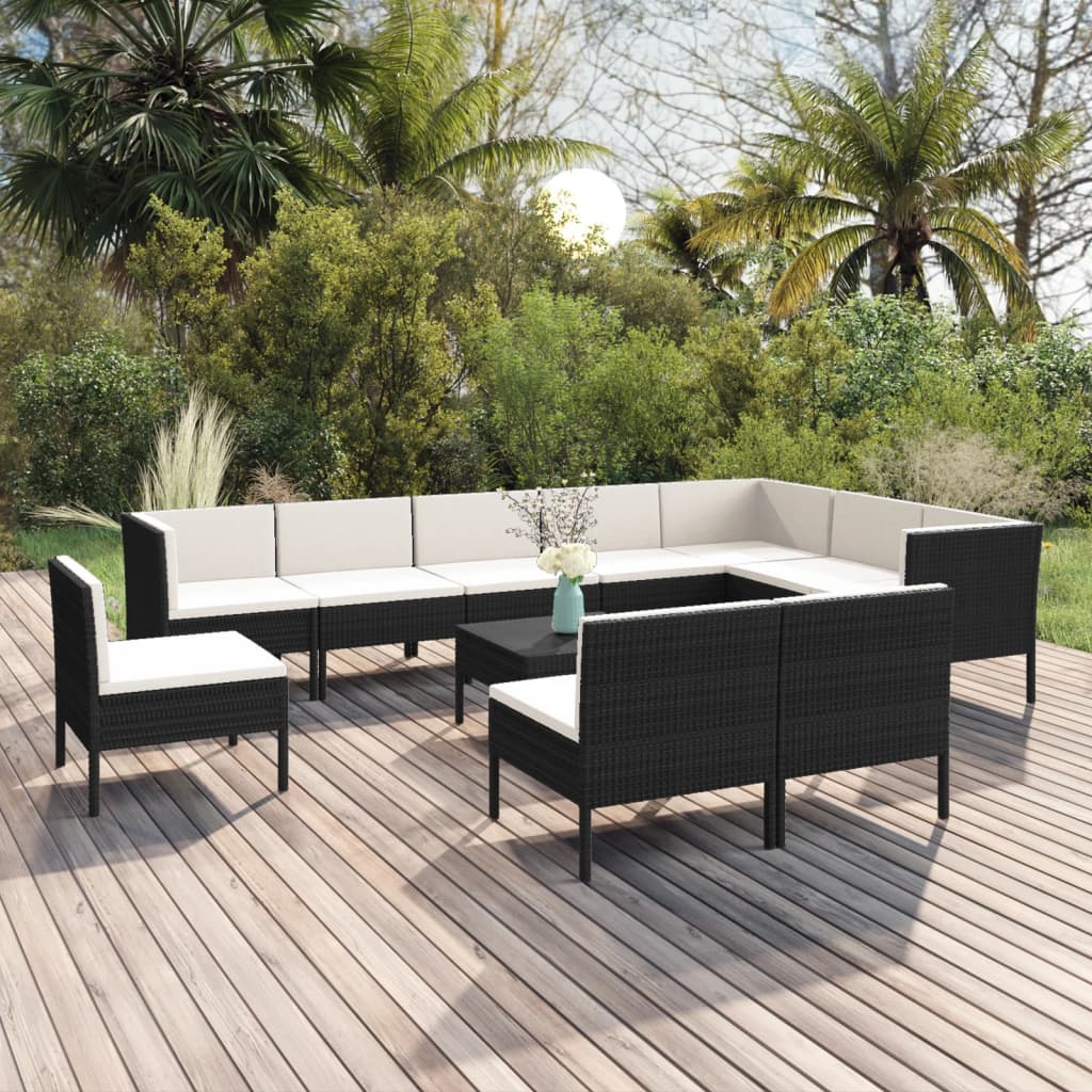 vidaXL 5-delige Loungeset met kussens poly rattan zwart
