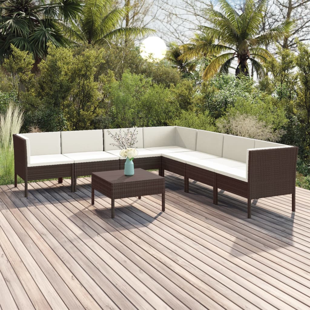 vidaXL 5-delige Loungeset met kussens poly rattan bruin