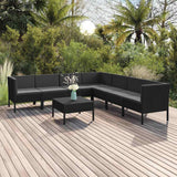 vidaXL 9-delige Loungeset met kussens poly rattan zwart