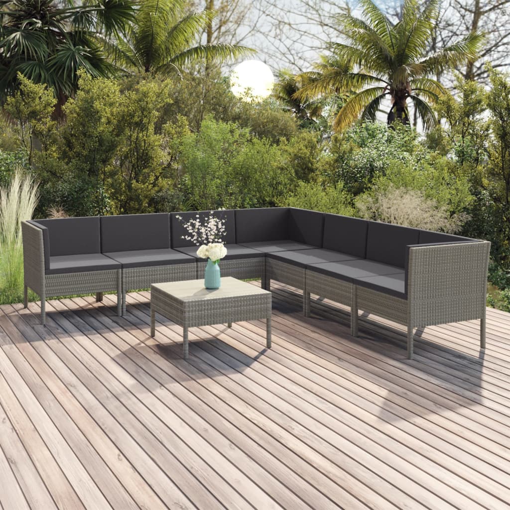 vidaXL 5-delige Loungeset met kussens poly rattan grijs
