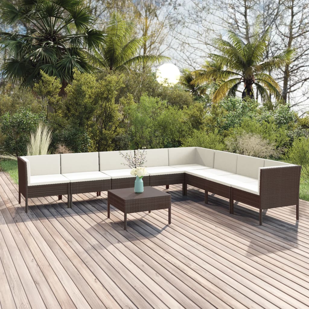 vidaXL 5-delige Loungeset met kussens poly rattan bruin