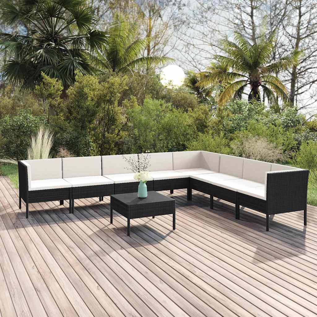 vidaXL 5-delige Loungeset met kussens poly rattan zwart