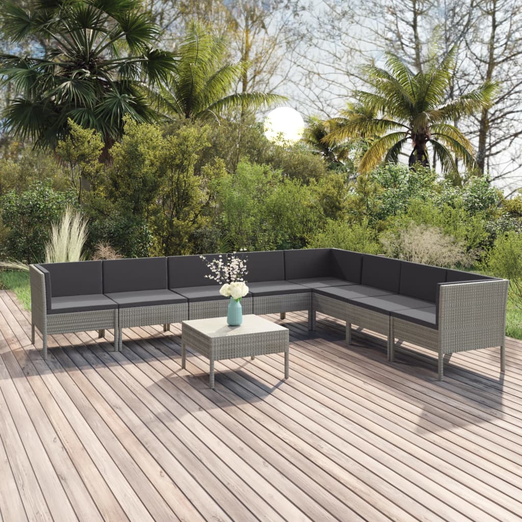 vidaXL 5-delige Loungeset met kussens poly rattan grijs