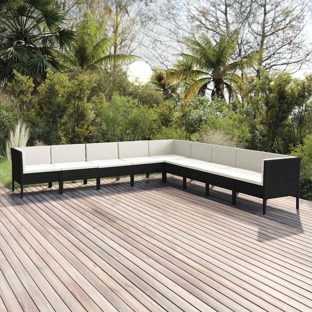 vidaXL 5-delige Loungeset met kussens poly rattan zwart