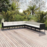 vidaXL 5-delige Loungeset met kussens poly rattan zwart