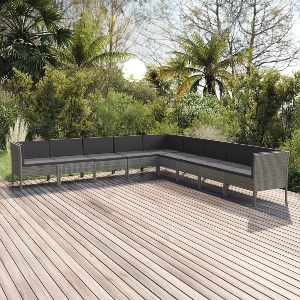 vidaXL 5-delige Loungeset met kussens poly rattan grijs