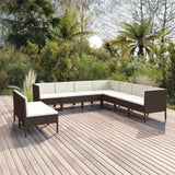 vidaXL 5-delige Loungeset met kussens poly rattan bruin