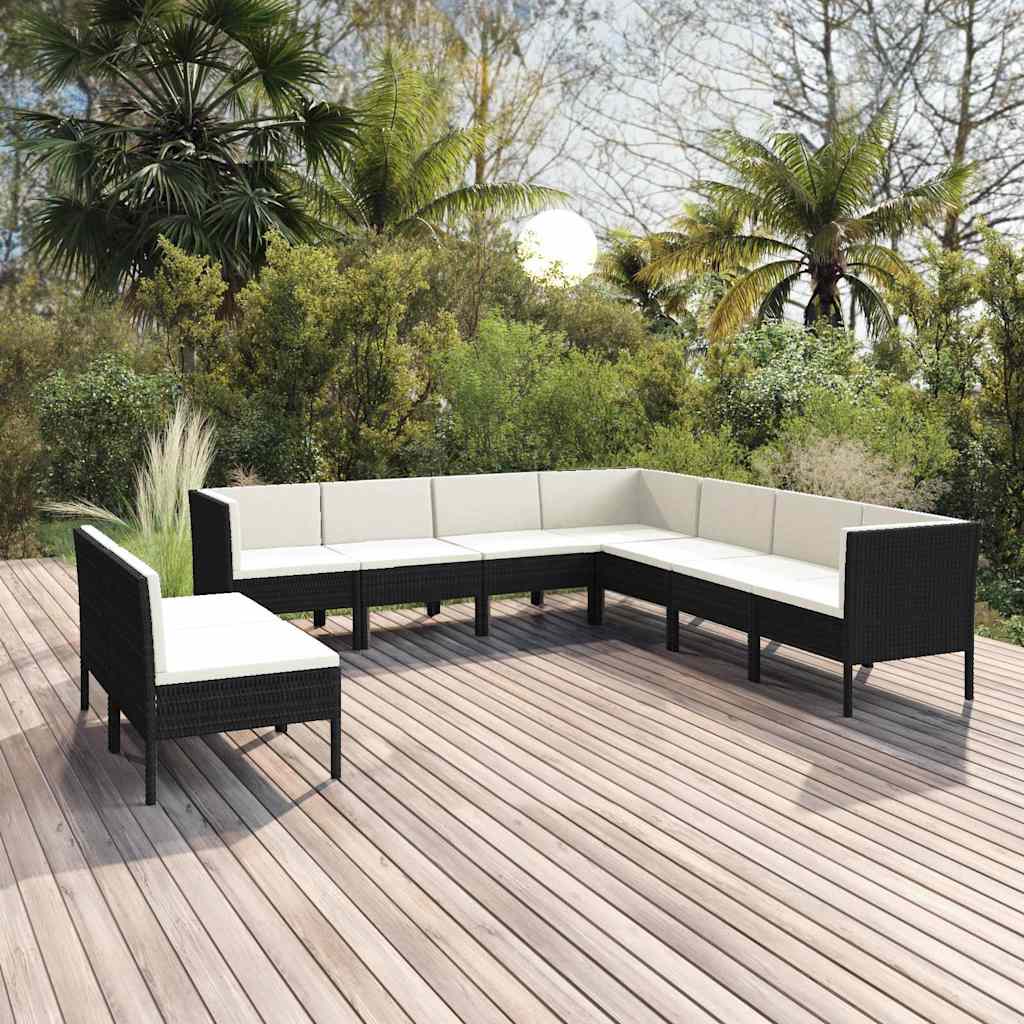 vidaXL 5-delige Loungeset met kussens poly rattan zwart