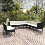 vidaXL 5-delige Loungeset met kussens poly rattan zwart