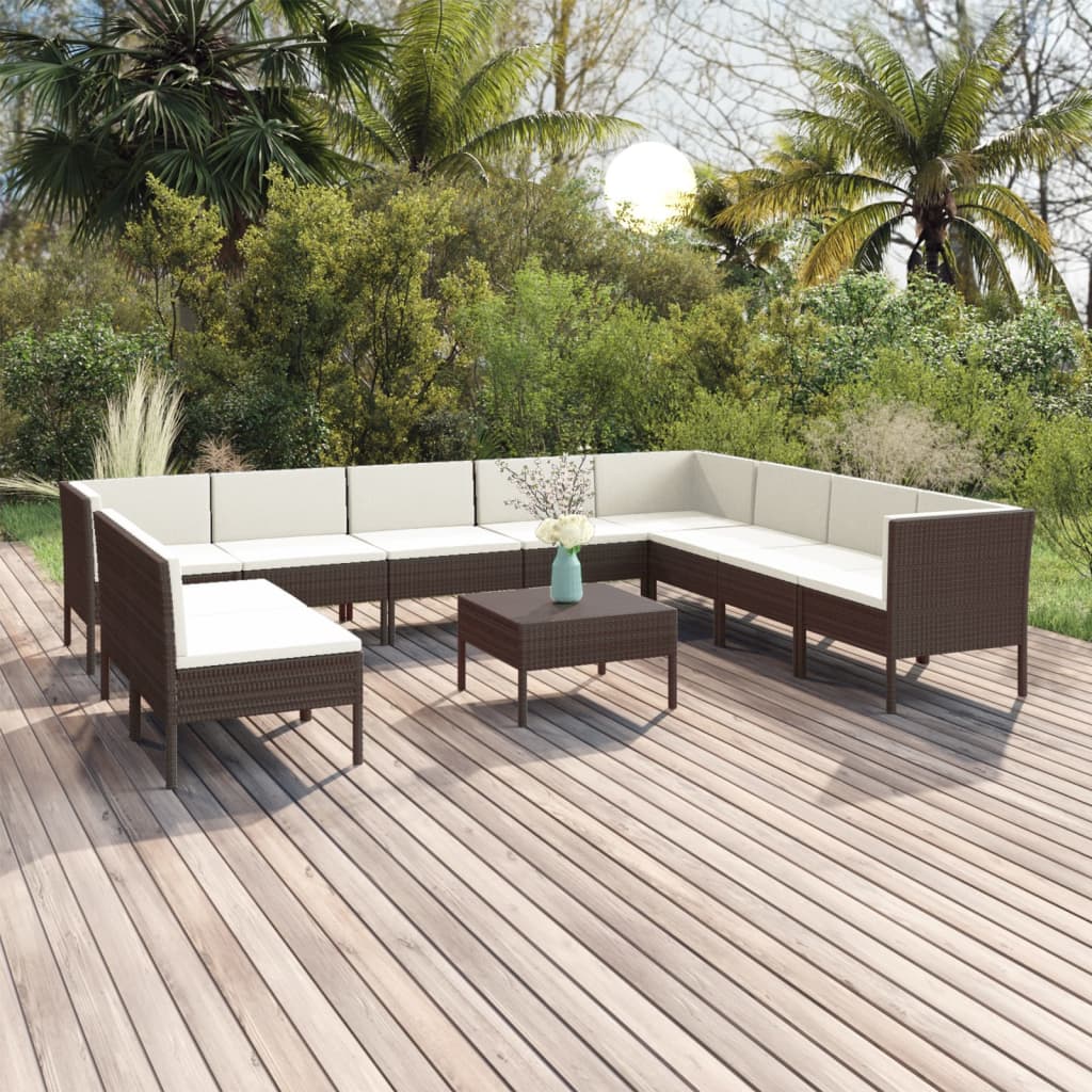 vidaXL 5-delige Loungeset met kussens poly rattan bruin