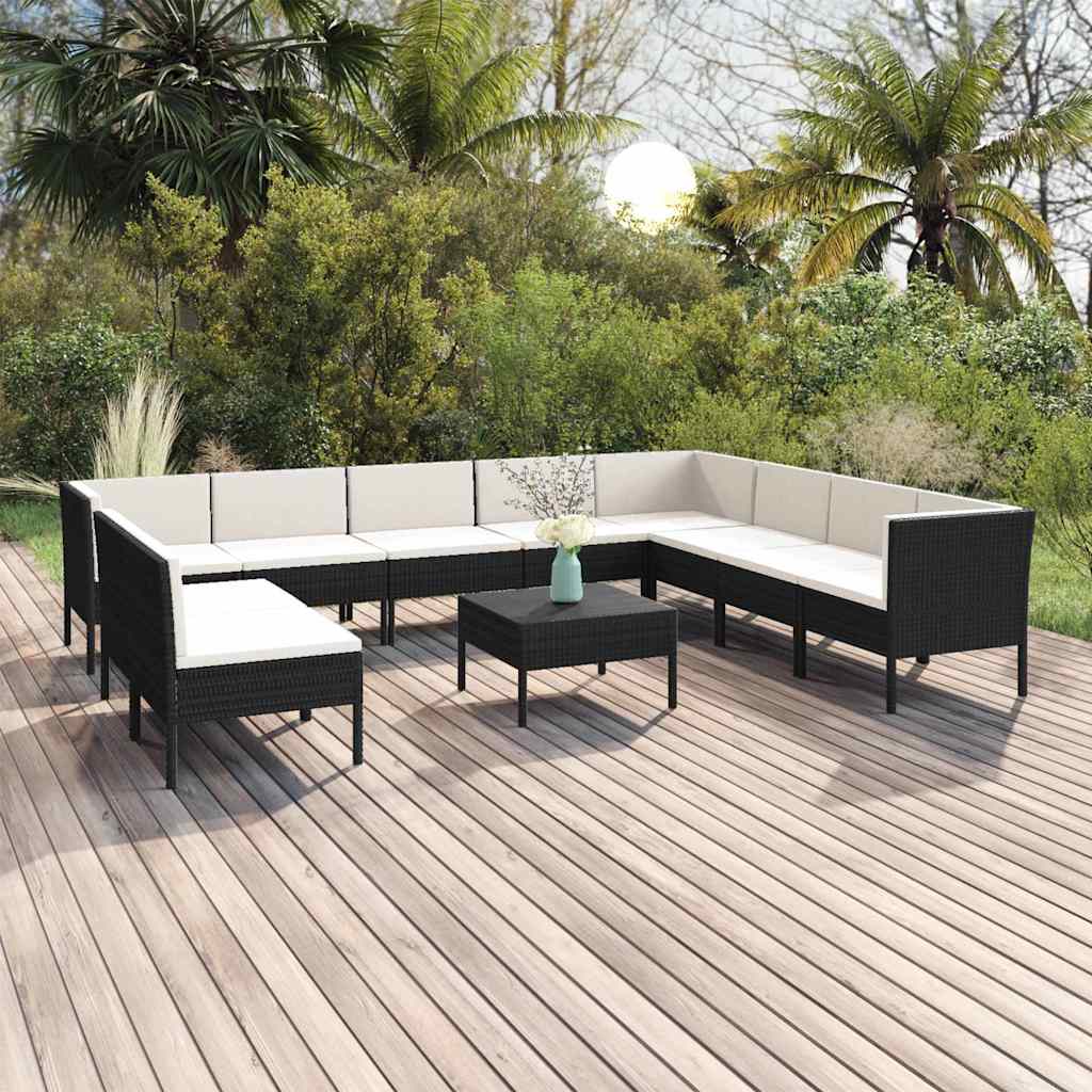 vidaXL 5-delige Loungeset met kussens poly rattan zwart