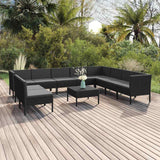 vidaXL 9-delige Loungeset met kussens poly rattan zwart