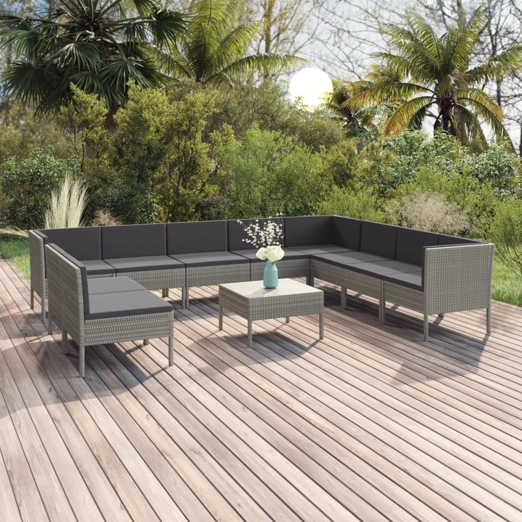 vidaXL 5-delige Loungeset met kussens poly rattan grijs