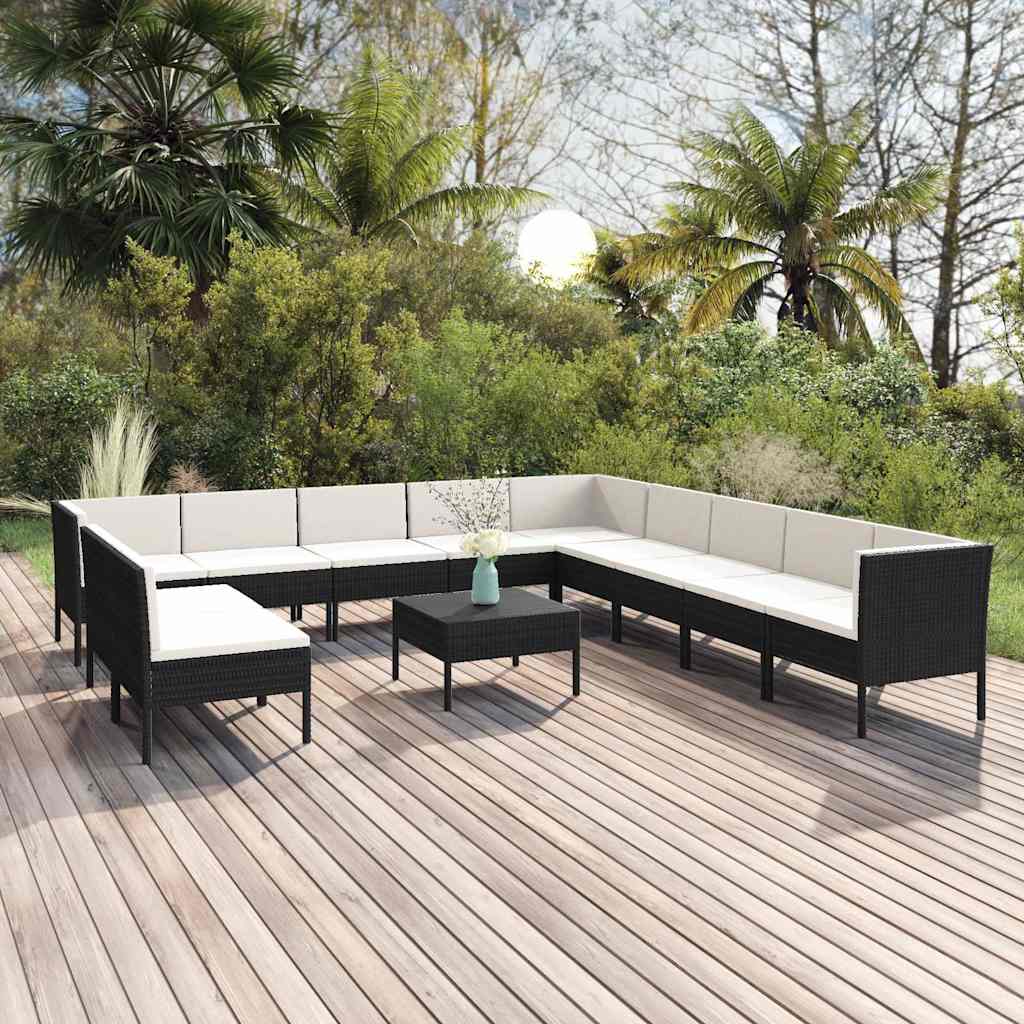 vidaXL 5-delige Loungeset met kussens poly rattan zwart