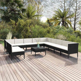 vidaXL 5-delige Loungeset met kussens poly rattan zwart