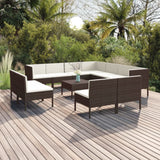 vidaXL 5-delige Loungeset met kussens poly rattan bruin