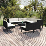 vidaXL 5-delige Loungeset met kussens poly rattan zwart