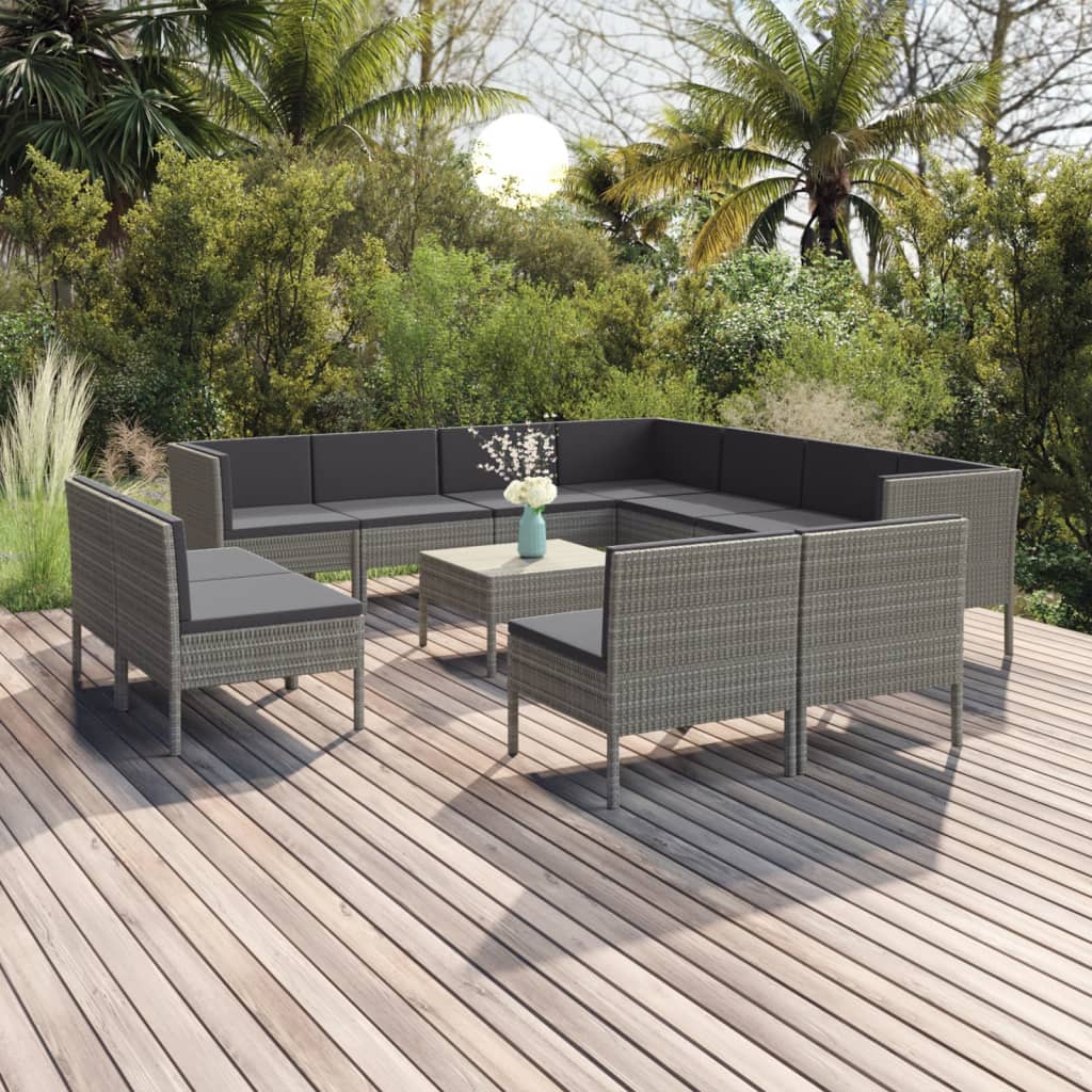 vidaXL 5-delige Loungeset met kussens poly rattan grijs