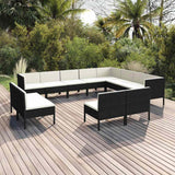 vidaXL 5-delige Loungeset met kussens poly rattan zwart