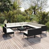 vidaXL 5-delige Loungeset met kussens poly rattan zwart