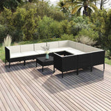 vidaXL 5-delige Loungeset met kussens poly rattan zwart