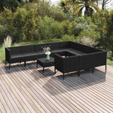 vidaXL 9-delige Loungeset met kussens poly rattan zwart
