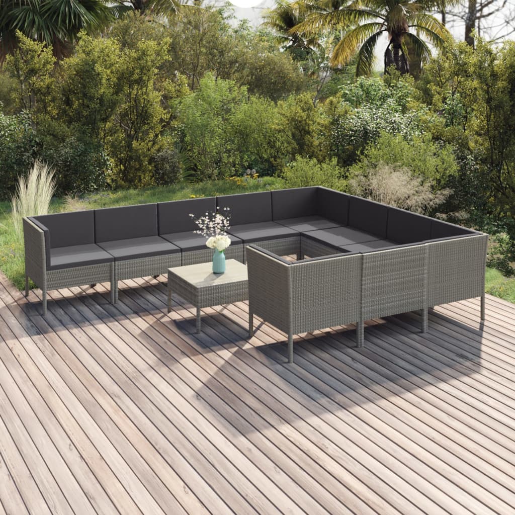 vidaXL 5-delige Loungeset met kussens poly rattan grijs