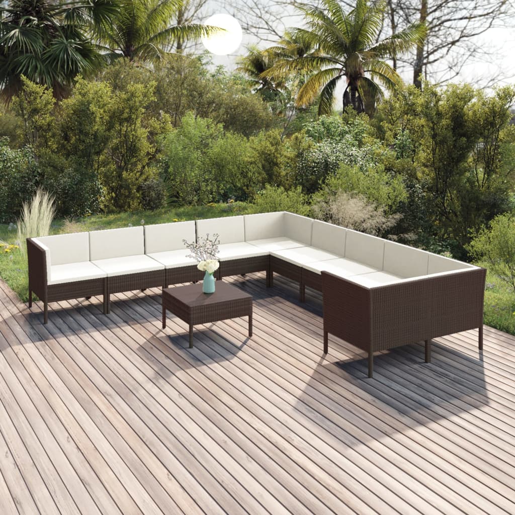 vidaXL 5-delige Loungeset met kussens poly rattan bruin