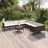 vidaXL 5-delige Loungeset met kussens poly rattan bruin