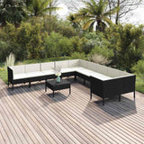 vidaXL 5-delige Loungeset met kussens poly rattan zwart
