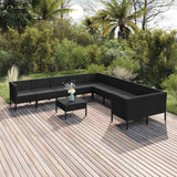 vidaXL 9-delige Loungeset met kussens poly rattan zwart
