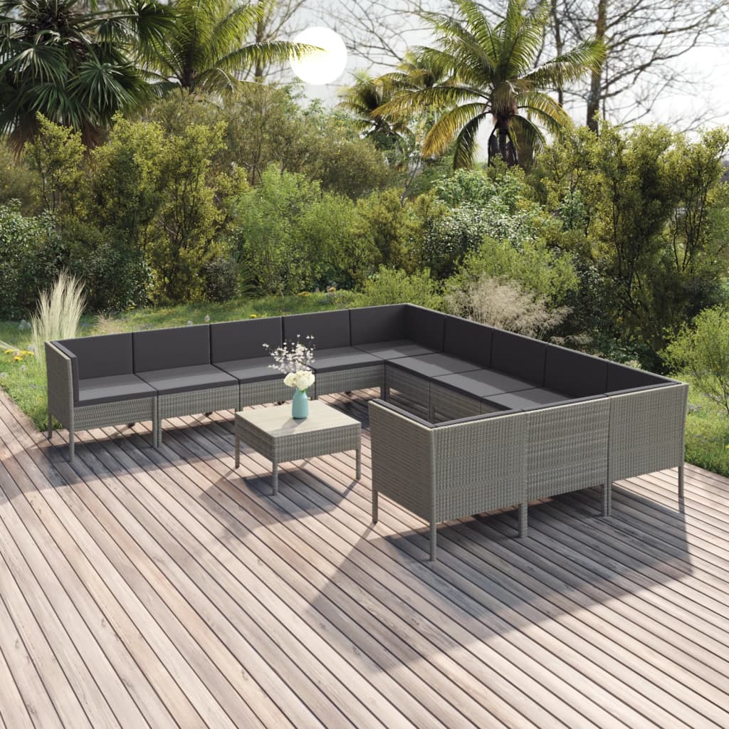 vidaXL 5-delige Loungeset met kussens poly rattan grijs