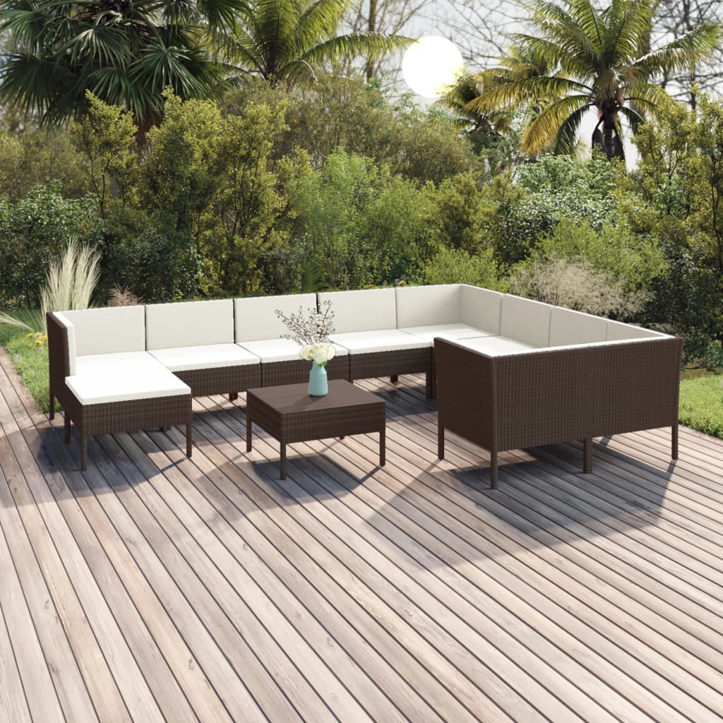 vidaXL 5-delige Loungeset met kussens poly rattan bruin